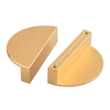Imagem de funifiti Pacote com 4 alças modernas para armários e gavetas 6,3 cm escova dourada meia lua armário porta puxador dedo semicírculo acabamento cor cobre