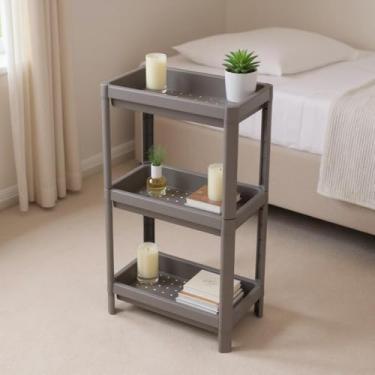 Imagem de Armário Estante Multiuso em Polipropileno Plástico para Cozinha Lavanderia Escritório 3 Prateleiras (Cinza)