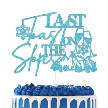 Imagem de KEWUFD Last Toast on the Slope Cake Topper Bachelorette Party Decorations Winter Skiing Themed Bridal Shower Party Decoration Supplies Blue Glitter