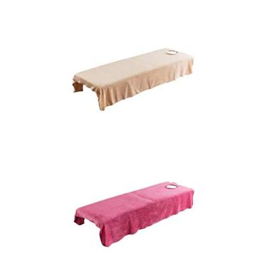 Imagem de barenx 2 peças Lençol de mesa de massagem de flanela de veludo capa de cama de beleza com orifício de respiração facial para salão de cosméticos hotel 120 x 190 cm camelo rosa vermelha