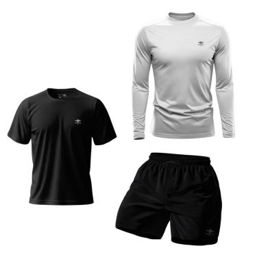 Imagem de Kit Camiseta Dry Manga Longa Uv, Manga Curta E Short Mauricinho P Ao Plus Treino Praia Verão Básico-Masculino