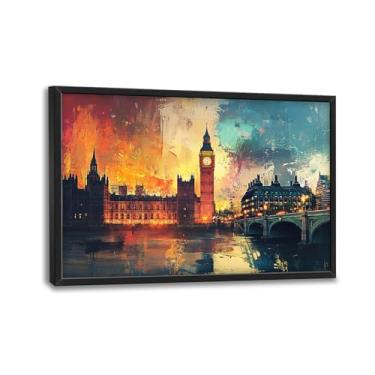 Imagem de Arte de parede London Big Ben para sala de estar, decoração de parede em tela de paisagem urbana grande, pintura emoldurada de imagens de ponte, arte moderna de paisagem natural para banheiro quarto