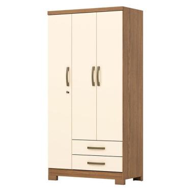 Imagem de Guarda Roupa Solteiro Miami 3 Portas 2 Gavetas Com Chave Nature Off White - Henn