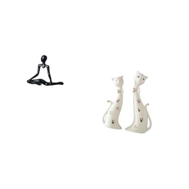 Imagem de Fenteer Estátua Criativa Abstrata de Gato, Casal Pensador, Estatueta Decorativa, Escultura Animal única para Quarto, Sala de Jantar, Presente de Inauguração D