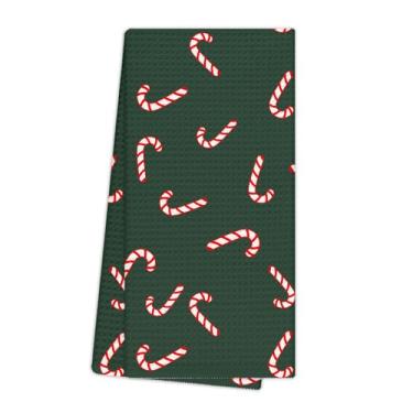 Imagem de EGBTL Toalhas de cozinha verdes de bengala doce de Natal, toalhas de mão verdes de Natal para decoração de banheiro, bengala de doces retrô de Natal panos de prato para cozinha 40 x 61 cm