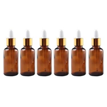 Imagem de ROHIJALE 6 pacotes de frascos conta-gotas de vidro âmbar de 30 ml com tampas douradas, conta-gotas pequenos para óleos essenciais, frascos de tintura de viagem vazios à prova de vazamento para óleos