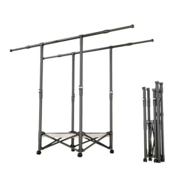 Imagem de Hhsdyl Vareta de Roupeiro de Chão a Teto, Vareta de Roupa Ajustável em Comprimento, Organizador de Roupeiro com 1 ou 2 Varões para Uso Interior e Exterior,Black,Double B