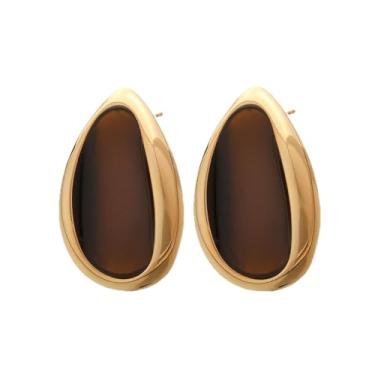 Imagem de Brincos de gota d'água para mulheres, brincos grossos de ouro, vintage, geométrico, gota, brincos leves, marrom e dourado, joias modernas, presentes, free size, Banhado a cobre, Sem pedra preciosa