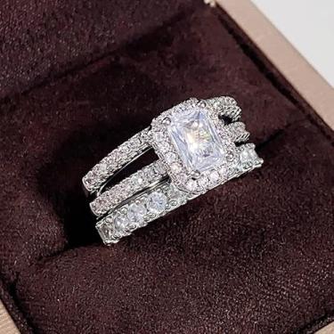 Imagem de 1 conjunto de três peças de anel quadrado de alto brilho para decoração de encontros diários para festa de formatura, Cobre, Sem pedra preciosa