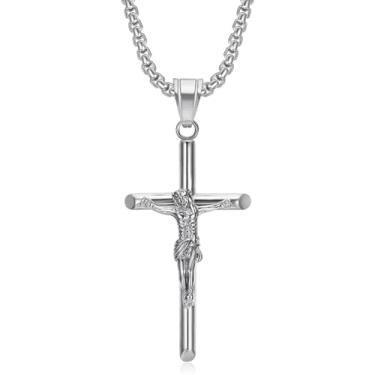Imagem de immerFancy Colar de rosário com cruz para mulheres, gótico vintage católico crucifixo cruz colar em camadas para homens religiosa cristã Rosarios Catolicos joia presente, 24 inch, Aço inoxidável, Sem