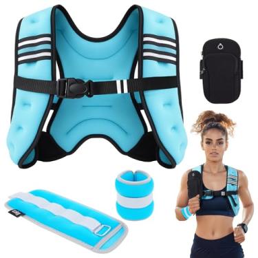 Imagem de Cutecrop Conjunto de colete pesado feminino de 4,5 kg, ajustável, com um par de pesos de 900 g para corrida, caminhada, treino e treinamento de força (azul)