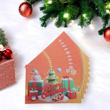Imagem de 10 peças de cartão de felicitações de Natal boneco de neve em caixa de presente papel multicolorido 11,5 x 8,1 cm