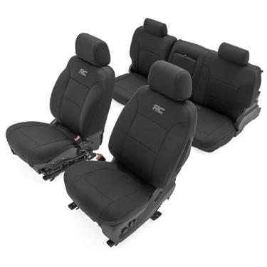 Imagem de Rough Country Capas de assento de neoprene para Chevy Silverado e GMC Sierra 2500HD/3500HD (2014-2025) CrewCab - Impermeável e resistente a UV, acolchoada com espuma