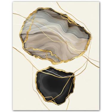 Imagem de ZUKIY Trio abstrato em ouro preto moderno - pôster motivacional - Impressão sem moldura 20 x 25 cm para decoração de academia de escritório em casa - Pôster minimalista dourado e preto para sala de
