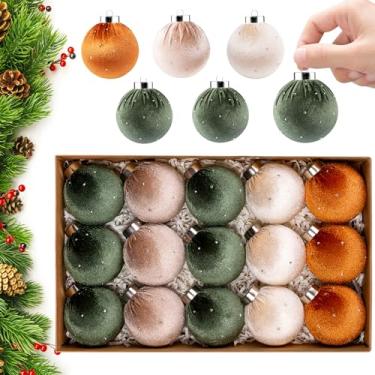 Imagem de Conjunto de enfeites de árvore de Natal, bolas de veludo, 15 peças, enfeites de lâmpadas de Natal inquebráveis para pendurar em árvore de Natal, decoração flocada vintage, 58 mm, 5,8 cm, multicor