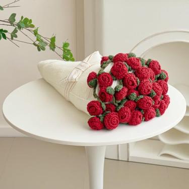 Imagem de Cobertor de buquê de flores de crochê, cobertor de malha feito à mão com flores de rosa, presente romântico fofo para sua namorada, mãe, dia dos namorados, casamento, aniversário, rosa vermelha