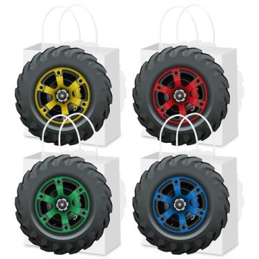 Imagem de Resholder 24 peças de sacolas de brindes de festa de caminhão com alças para suprimentos de festa de aniversário de carro de corrida (roda de caminhão)