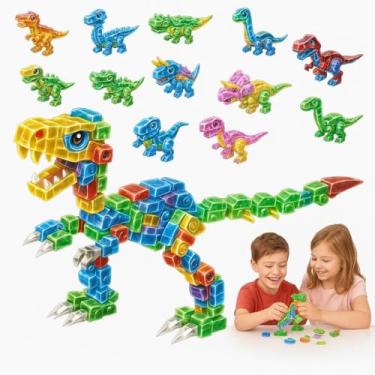 Imagem de Blocos de Montar Dinossauro Cristal Dino Sortidos Brinquedo Educativo Infantil com Peças Encaixáveis, Cores Translúcidas e Estímulo à Coordenação Motora