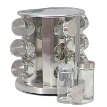 Imagem de Conjunto Porta Temperos Vidro Giratório Tampa Inox Cozinha - Bellator
