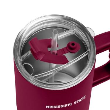 Imagem de Logo Brands NCAA Mississippi State Bulldogs Copo de 1,134 g com alça - Aço inoxidável revestido em pó com canudo - Resistente a vazamentos, mantém bebidas quentes/frias - Uso diário
