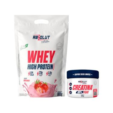 Imagem de Kit Whey Concentrado Adoçado Com Stévia High Protein 900g + Creatina 100% Pura 100g (Morango)