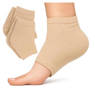 Imagem de 1 par de Meias de Gel de Silicone para Tratamento Dermatológico do Calcanhar — Hidratação Profunda e Amolecimento da Pele (Bege)