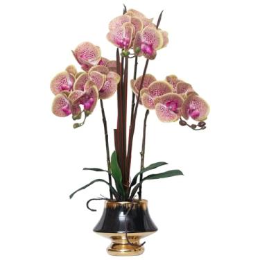 Imagem de CXGS Orquídeas flores artificiais toque real flor falsa em vaso de cerâmica 50,8 cm roxo dapple planta de orquídea falsa seda realista Phalaenopsis para centro de mesa, hotel, casa, decoração interna
