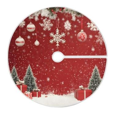 Imagem de SEHANY Saia para árvore de Natal, 122 cm, bola de Natal, flocos de neve, árvore vermelha, decoração de árvore de Natal, tapetes para decoração de festa de Natal em casa