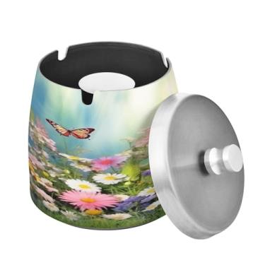 Imagem de Blueangle Cinzeiro de borboleta de mola com tampa para cigarros, à prova de vento/chuva, aço inoxidável, sem fumaça, inodoro, cinzeiro para uso interno ou externo (524)