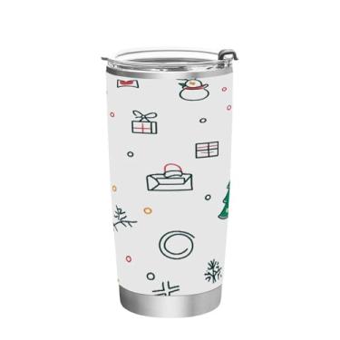 Imagem de Blueangle Copo de 590 ml com tampa e canudo, copo de café com água isolada a vácuo de aço inoxidável, caneca de viagem de árvore de Natal, copo térmico para bebidas quentes e frias (374)