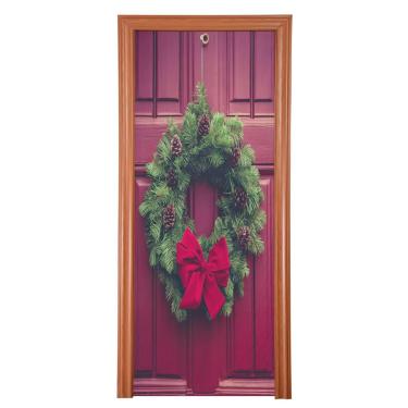 Imagem de ATTX Capa para porta da frente da guirlanda de Natal - Decoração de férias de tecido elástico lavável para festas, casa, decoração de porta da frente, 91 x 199 cm (91)