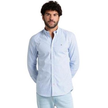 Imagem de Camisa Masculina Tommy Hilfiger Xadrez Azul Claro-Masculino