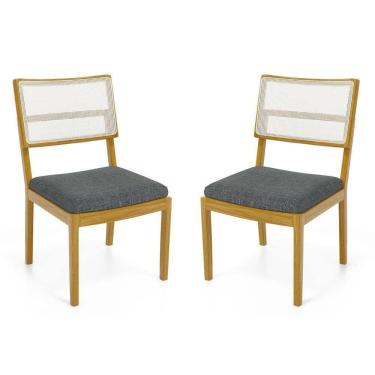 Imagem de Kit Com 2 Cadeiras Milena Madeira Maciça Assentos Estofados Encostos De Tela Sintética Linho Chumbo 406