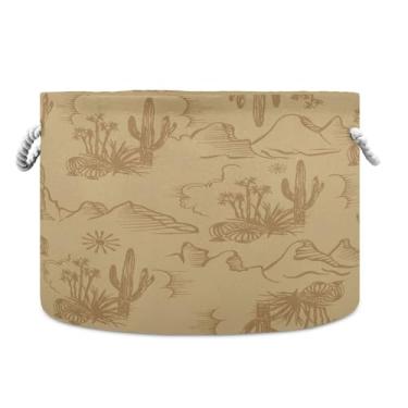 Imagem de SEHANY Cesta grande de armazenamento redonda de cowboy do deserto ocidental com alça de corda, cesto de roupa suja de lona para armazenamento de cobertores, cesta de armazenamento infantil para quarto