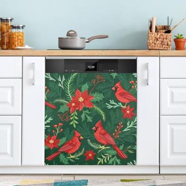 Imagem de ATTX Capa de ímã de lava-louças Red Cardinal Bird, 58,4 cm C x 66 cm A, decoração da capa da máquina de lavar louça, decalques de armário doméstico e eletrodomésticos adesivos #89