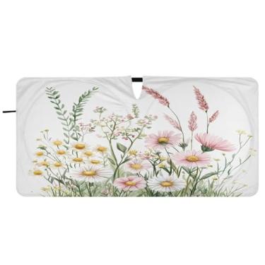 Imagem de Blueangle Aquarela flores silvestres pára-brisas sombra solar - 149.9 cm x 76.2 cm dobrável carro janela frontal blocos pára-sol raios UV viseira de sol (683)