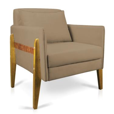 Imagem de Poltrona Lana Suede Base De Madeira - D'Rossi Marrom Rato