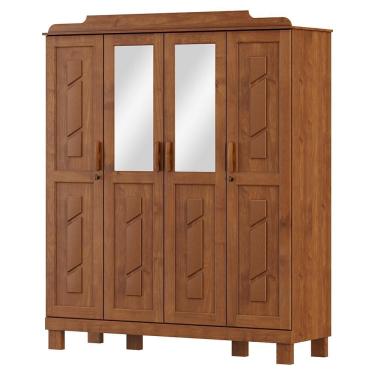 Imagem de Guarda Roupa 4 Portas Espelho Com Aplique 152 Cm 1272 Castanho Milani Store Castanho