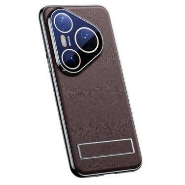 Imagem de HAOMRIYL Capa de couro genuíno para Huawei Pura 80 Ultra/80 Pro +/80 Pro/80, capa magnética, suporte ajustável, proteção de lente com tudo incluído, capa à prova de choque, marrom, 80 Pro +