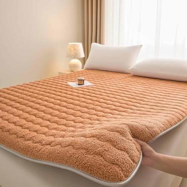 Imagem de Yadlan Colchão de chão japonês, lã de cordeiro e algodão, colchão futon dobrável, tamanho completo (90 x 200 cm), cinza, marrom de pelúcia 90 x 200 cm