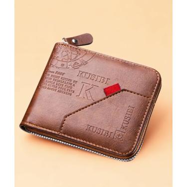 Imagem de Carteira de couro vintage para homens, carteira de viagem de grande capacidade, porta-moedas, zíper, Marrom, 11x10x3cm, Vintage