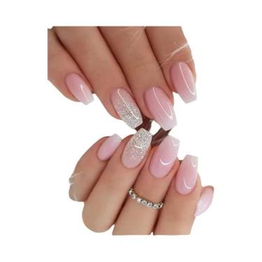 Imagem de Unhas Postiças De Bailarina Com Glitter Em Gradiente Roxo, 24 Peças, C