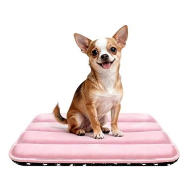 Imagem de pobopobo Almofada para gaiolas para cães, ultra macia e antiderrapante, ajuste seguro para caixas de metal e gaiolas para cães, cama aconchegante lavável para cães pequenos, médios e grandes (rosa, P