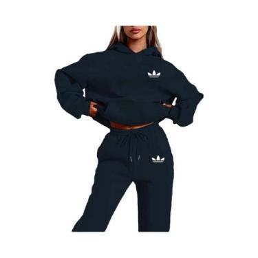 Imagem de Conjunto De Moletom Feminino Plush Casual Hip Hop De 2 Peças Com Estam