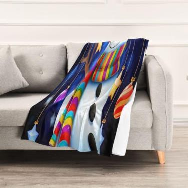 Imagem de Wassud Cobertores e mantas de Natal 152 x 228 cm, boneco de neve com estrelas, cobertor para sofá, cadeira, decoração de casa