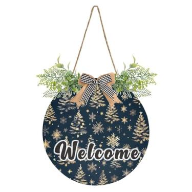 Imagem de YETTASBIN Placa de boas-vindas para árvore de Natal, placa de parede à prova d'água, guirlanda decorativa de alpendre para inauguração de casa, quintal, jardim, decoração de férias, 30 x 30 cm