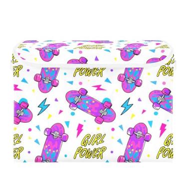 Imagem de xigua Caixotes de armazenamento de skates com tampas e alça de transporte, caixas de armazenamento dobráveis organizadores recipientes cestos cubo com capa para casa, quarto, armário, escritório