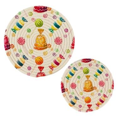 Imagem de Wassud Porta-copos redondos de algodão para doces doces para pratos quentes, porta-copos elegantes, decoração de cozinha e acessórios, 2 peças