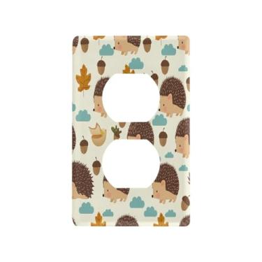 Imagem de Wassud Cute Hedgehogs Leaves Light Switch Cover Plate Decorative Outlet Covers Placa de parede para tomadas elétricas Duplex 4,53 x 2,76 polegadas