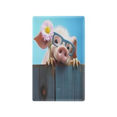 Imagem de Wassud Óculos azuis porco (2) placa de cobertura de interruptor de luz, 1 capa de tomada em branco placa de parede decorativa decoração de casa sala de estar quarto